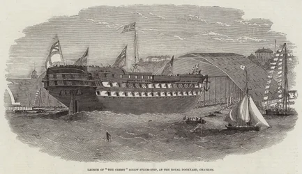 Varo della nave a vapore Cressy Screw, al Royal Dockyard, Chatham